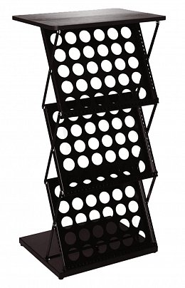 Skladací stolík s vreckami na letáky A3, čierny